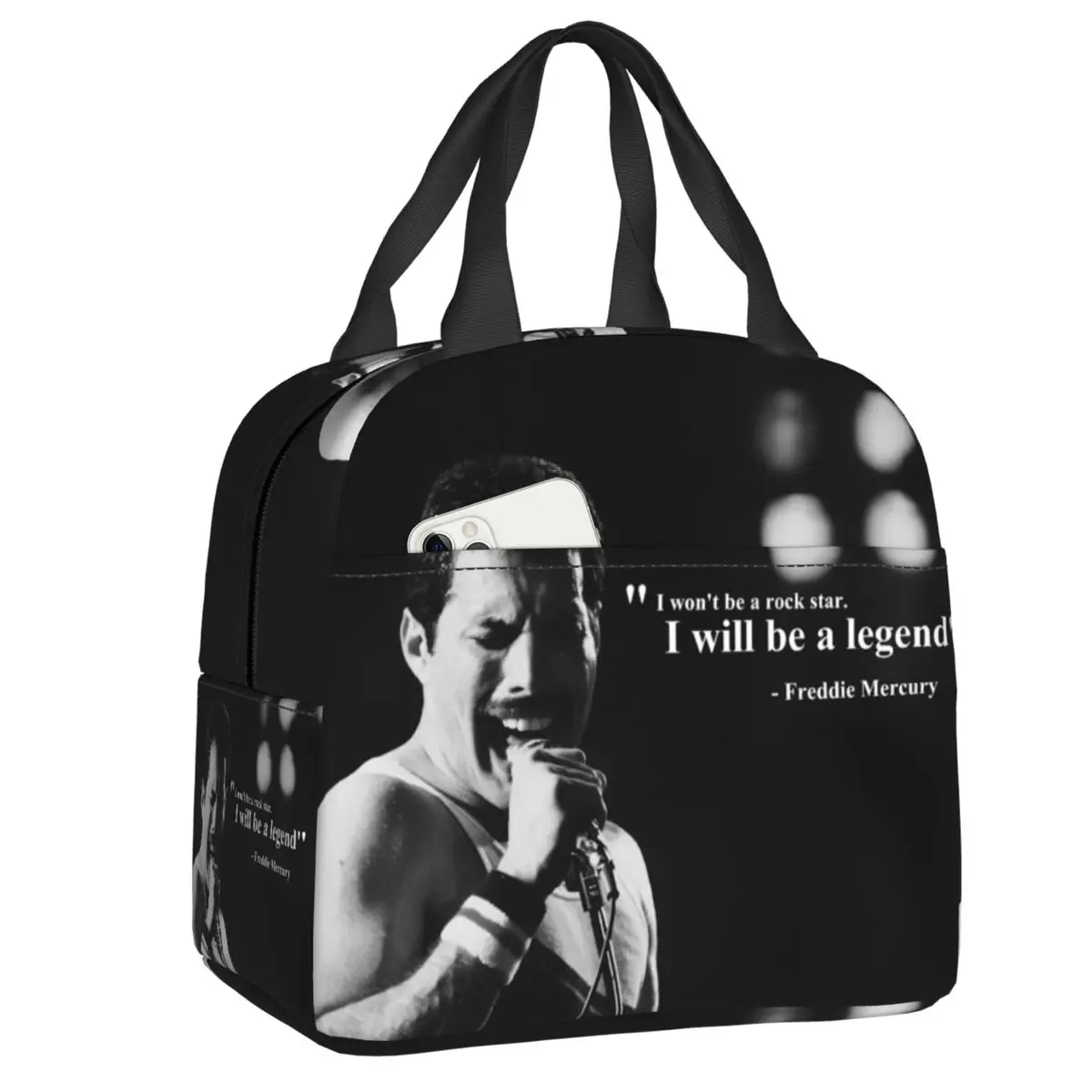 

Freddie Mercury Insulated Lunch Bags for Outdoor Picnic Resuable Cooler Thermal Queen Rock Quote Lunch Box Women Kids Food Tote