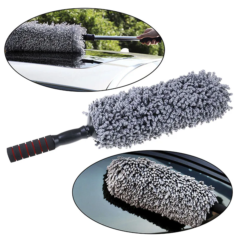 

Stainless Steel Long Handle Dust Wax Washable Drag Wax Shan Washer Microfiber Car Cleaning Brush Auto Window Duster Retractable