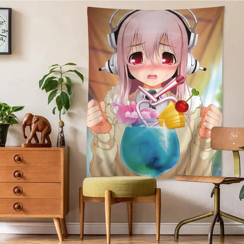 Фото Большой настенный гобелен с принтом Super Sonico Manga, подвесной настенный гобелен Таро, хиппи, настенные коврики для общежития, дешевый настенный гобелен в стиле хиппи @ 1!u №5