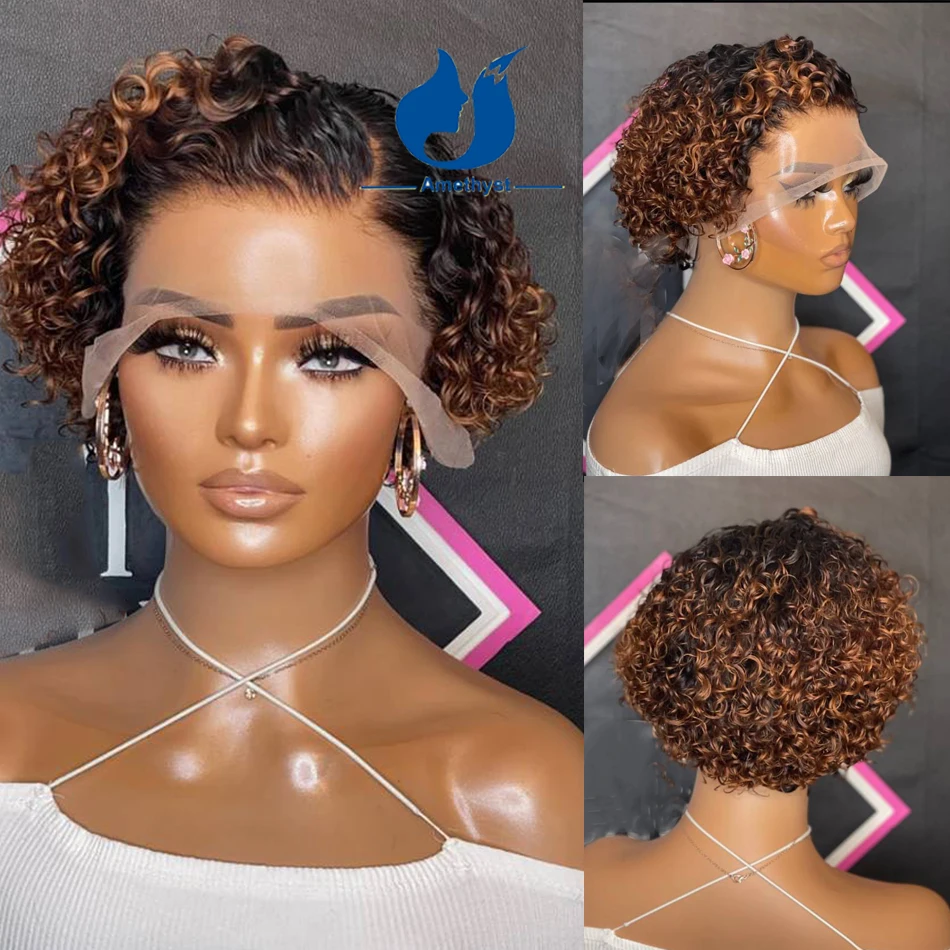 Парик с аметистом Омбре блонд кудрявые короткие волосы фальшивой стрижки парик