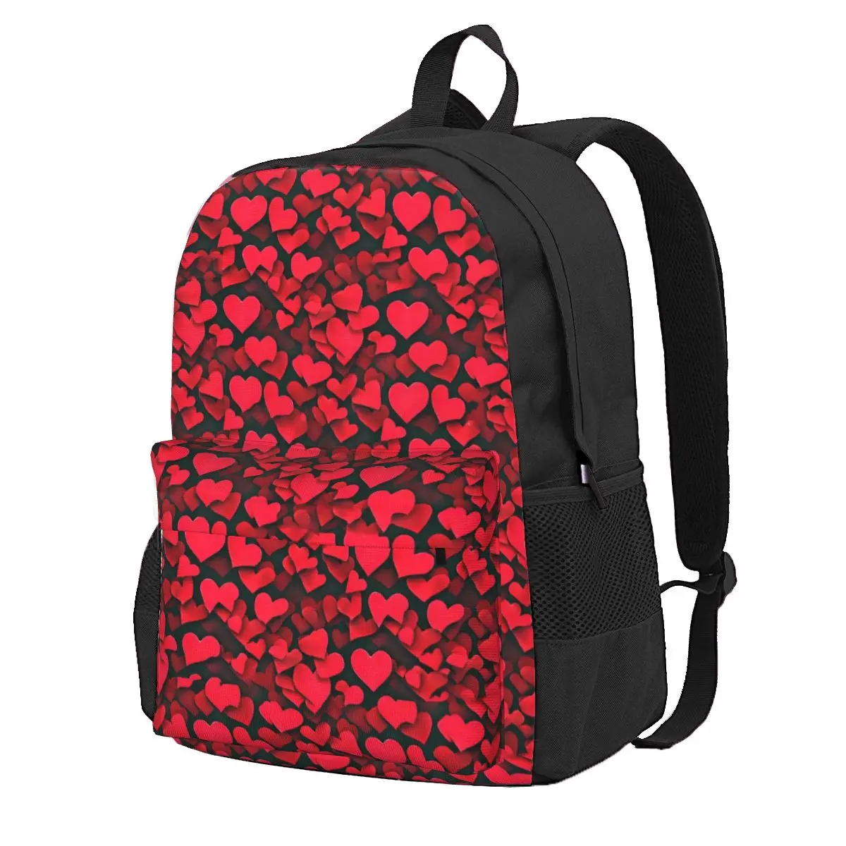 

Red Hearts Print Backpack Valentine Travel Backpacks Male Streetwear High School Bags Custom Durable Rucksack