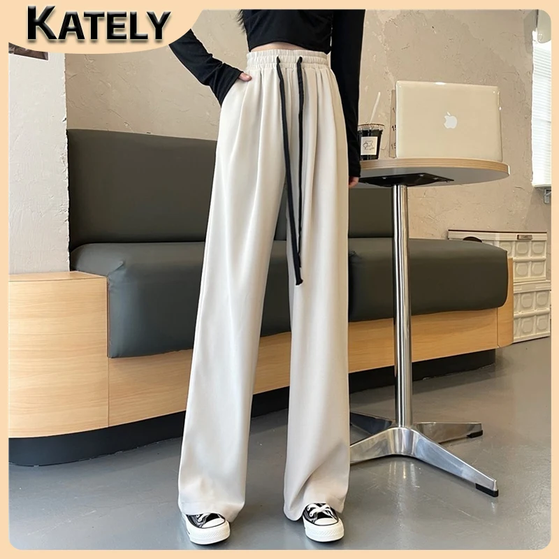 Casual High Waist Loose Wide Leg Pants for Women Spring Autumn New Female Floor-Length White Trendy Pants Ladies Long Trousers