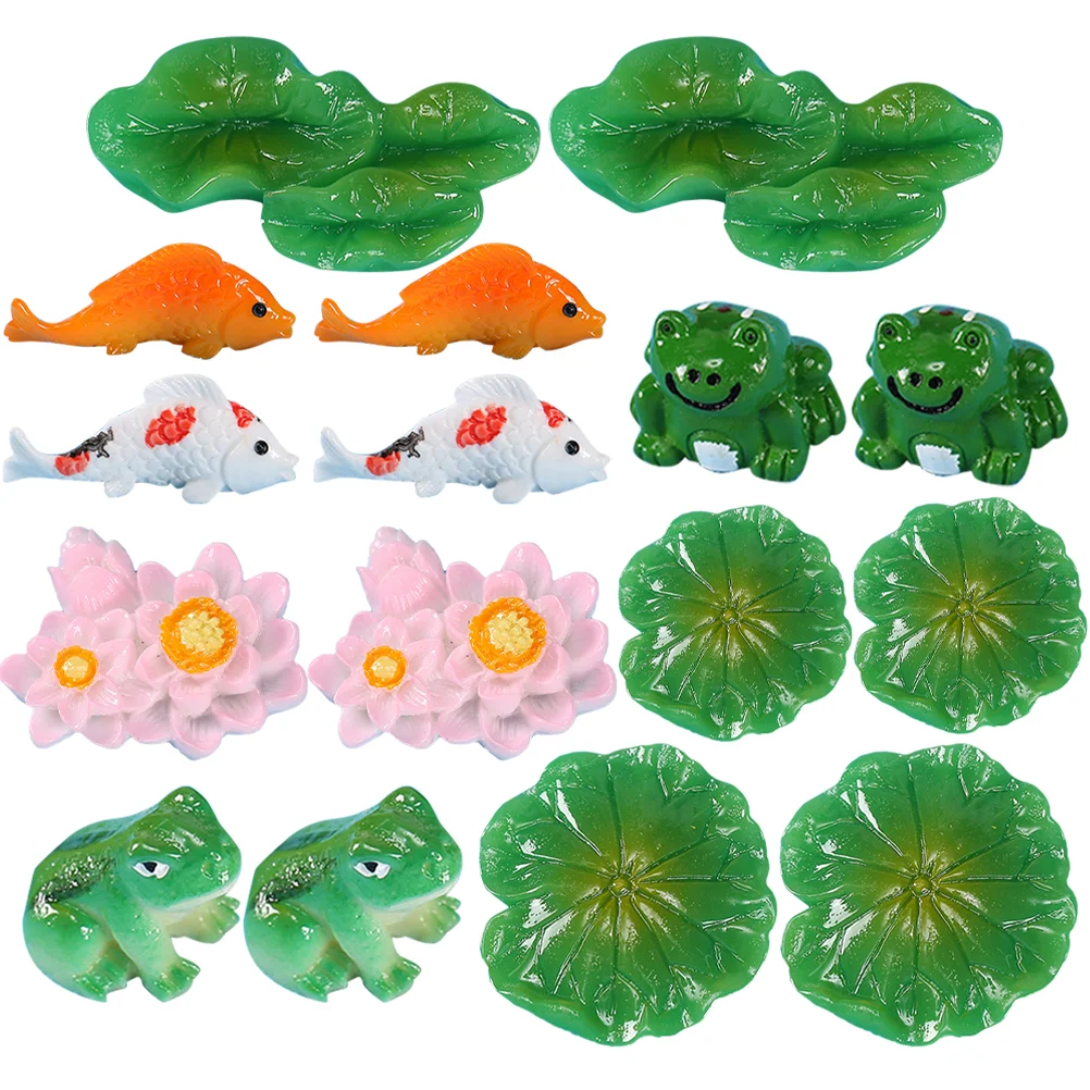 

Lotus Mini Miniature Garden Goldfish Decorwater Tank Artificial Aquarium Pads Lily Decoration Resin Ornament Frog Figurines