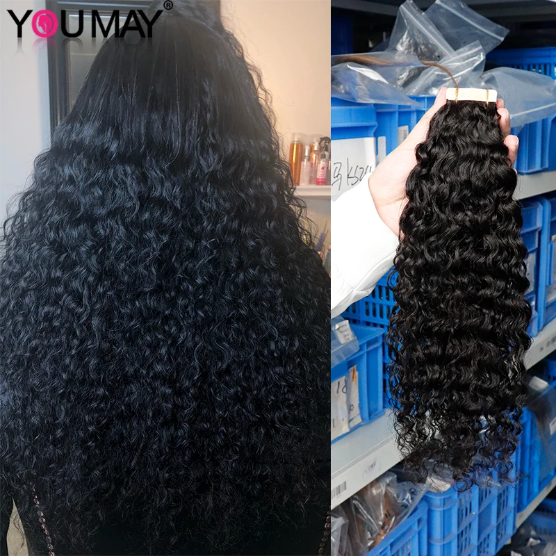 Loose Curly Tape In Human Hair Extensions Brazilian Remy Human Hair Seamless Tape Ins Loose Deep Hair Extensions For Black Women