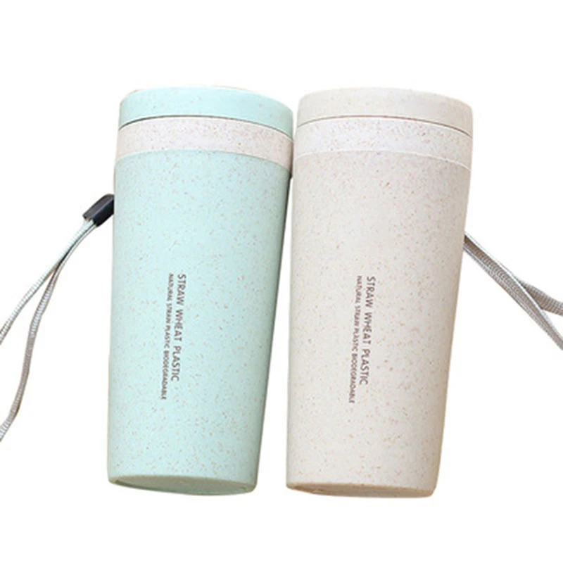 

Double Walled Wheat Straw Insulated Water Tumbler Bottle Cup Mug, 300ML Travel Mug with Lanyard, Portable Water Coffee Bottle