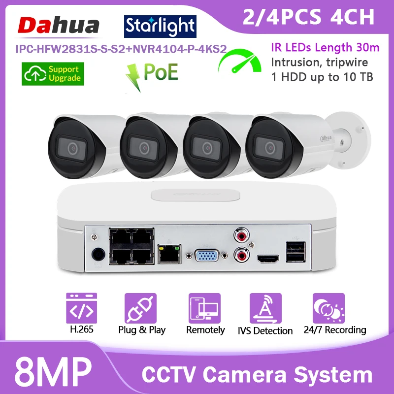 

Камера видеонаблюдения DAHUA, 8 Мп, PoE, NVR, с цветным ночным видением