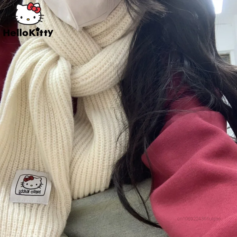 

Женский вязаный теплый шарф Sanrio, мягкие глушители с рисунком Hello Kitty Y2k, аксессуары для осени и зимы