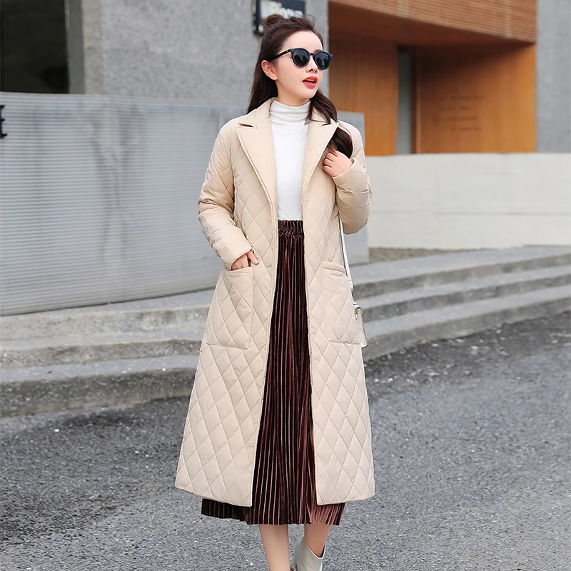 Long winter jacket and coat for women Cotton padded Casual pocket sash women parkas High street tailored collar stylish overcoat