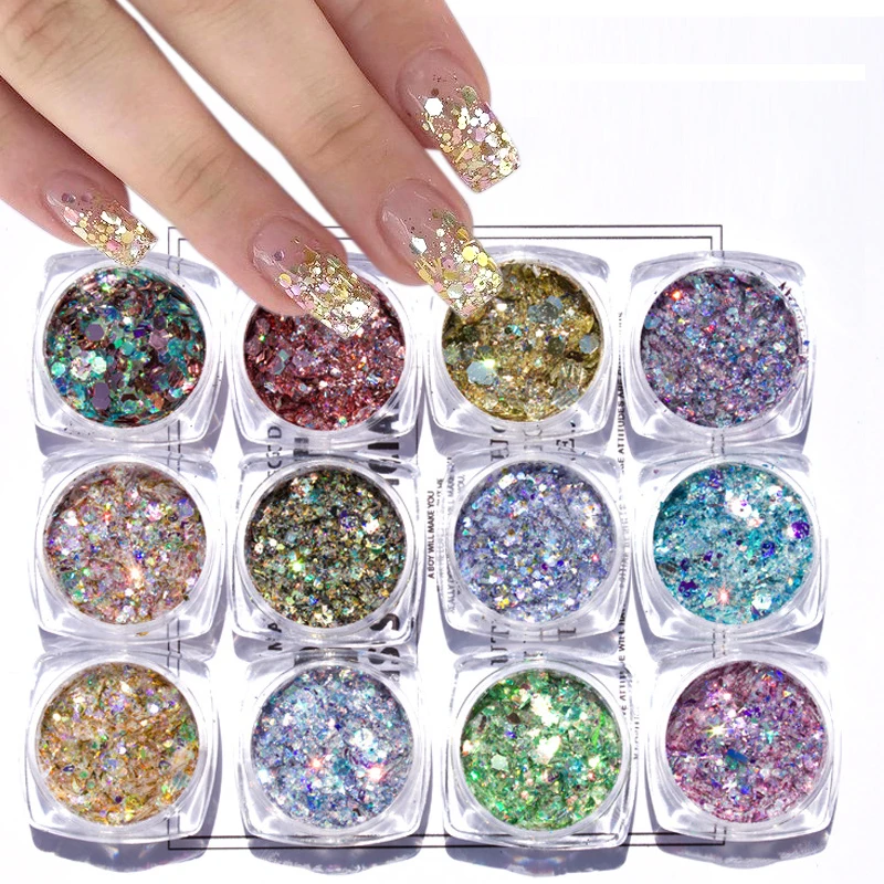 

Holographic Nail Glitter Powder 3D Shinning Glitter Gel Polish Sequins for Manicure Nails Art Flakes Dust Decoration Supplies
