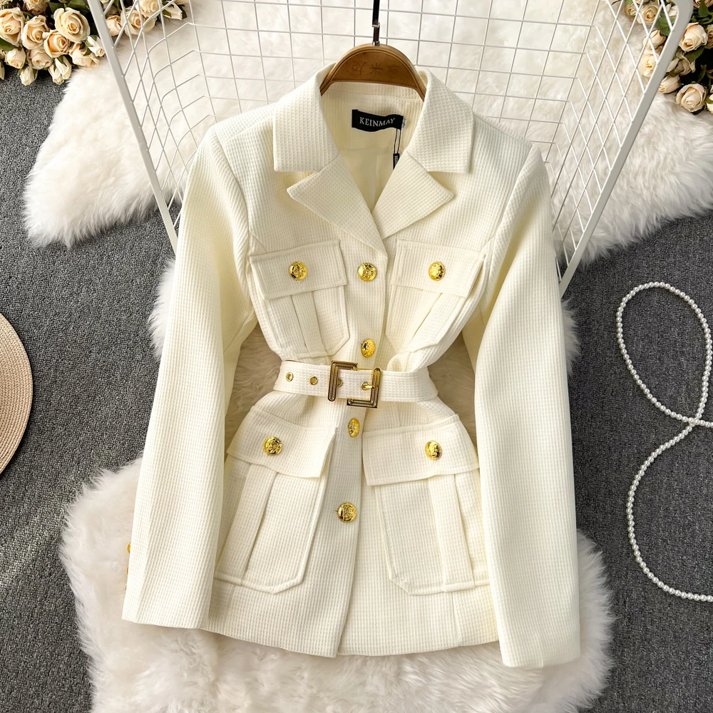 HIGH STREET New Fashion 2022 Designer Jacket Women's Metal Double Breasted  Belted  Blazer