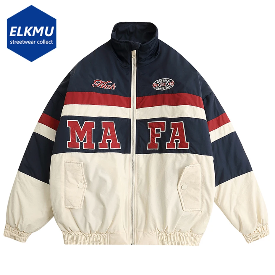 

Винтажные зимние парки, стеганая куртка Varsity для мужчин, уличная одежда в стиле хип-хоп большого размера, пальто на молнии, 2023, Мужская винтажная Повседневная Свободная куртка