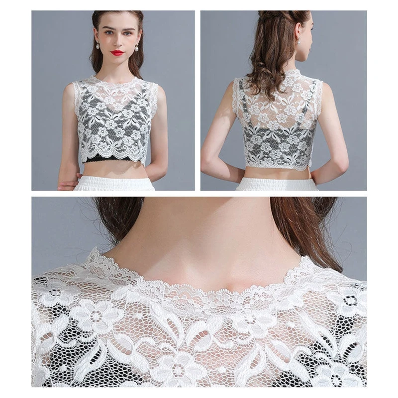 Изысканный топ-труба жилет с круглым вырезом летний кружевной топ без рукавов