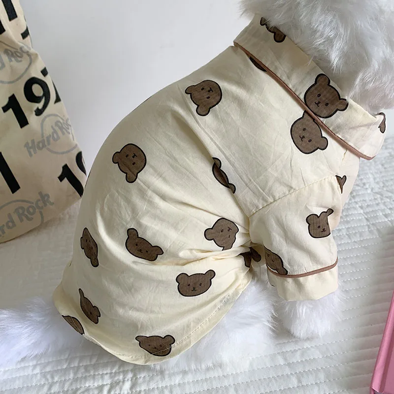 

Summer New Dog Pajamas Cotton Shirt Schnauzer Corgi Small Dog Thin Pet Shirt Bear Lapel Pajamas Design Luxury Dog Clothes
