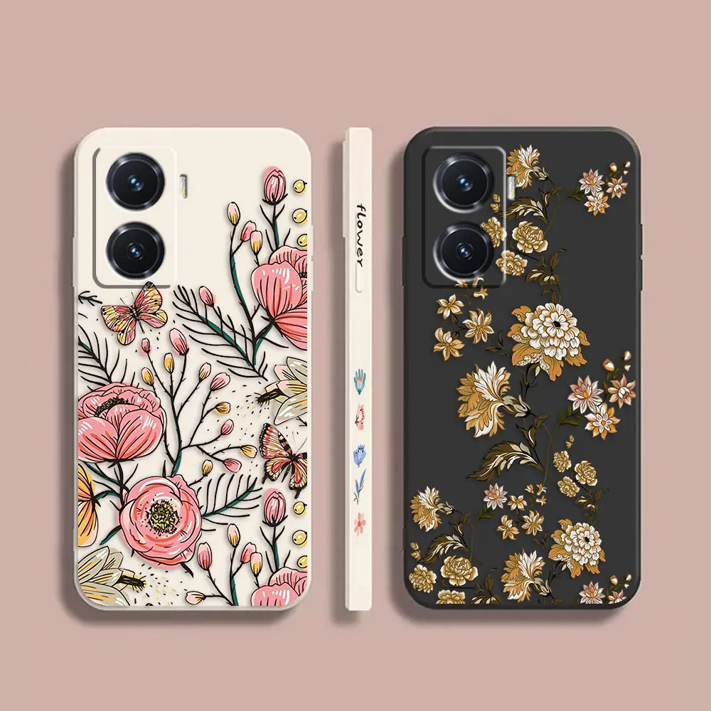 

Case For VIVO Y55S Y55 Y35 Y52S Y66 Y72 Y73S Y77 5G Y83 Y93 Simple Liquid Funda Capa Shell Case Cover The Most Beautiful Flower