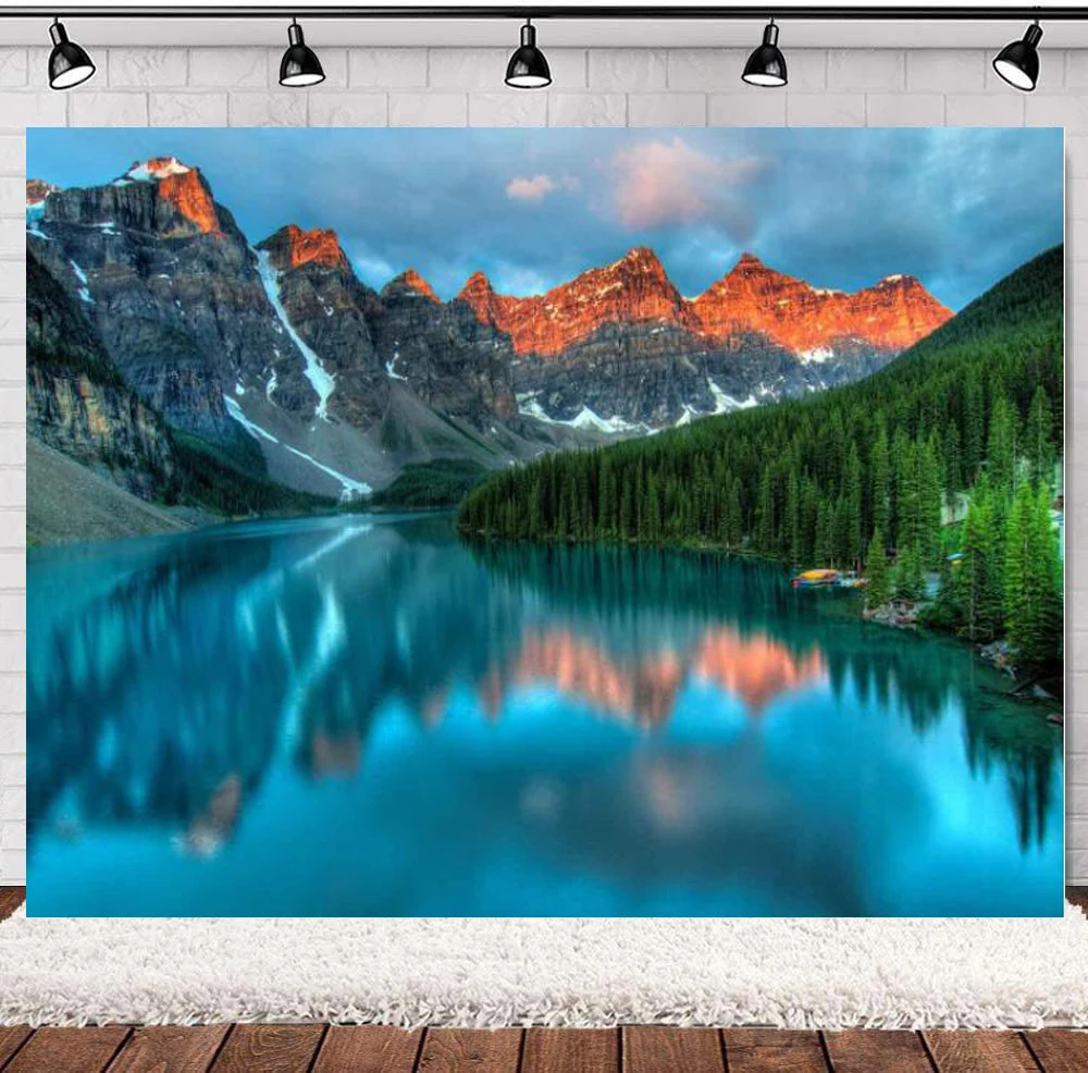 

Mountains Forest Lake Photography Backdrop Photo Props Pretty Nature Scenery Background Room Mural