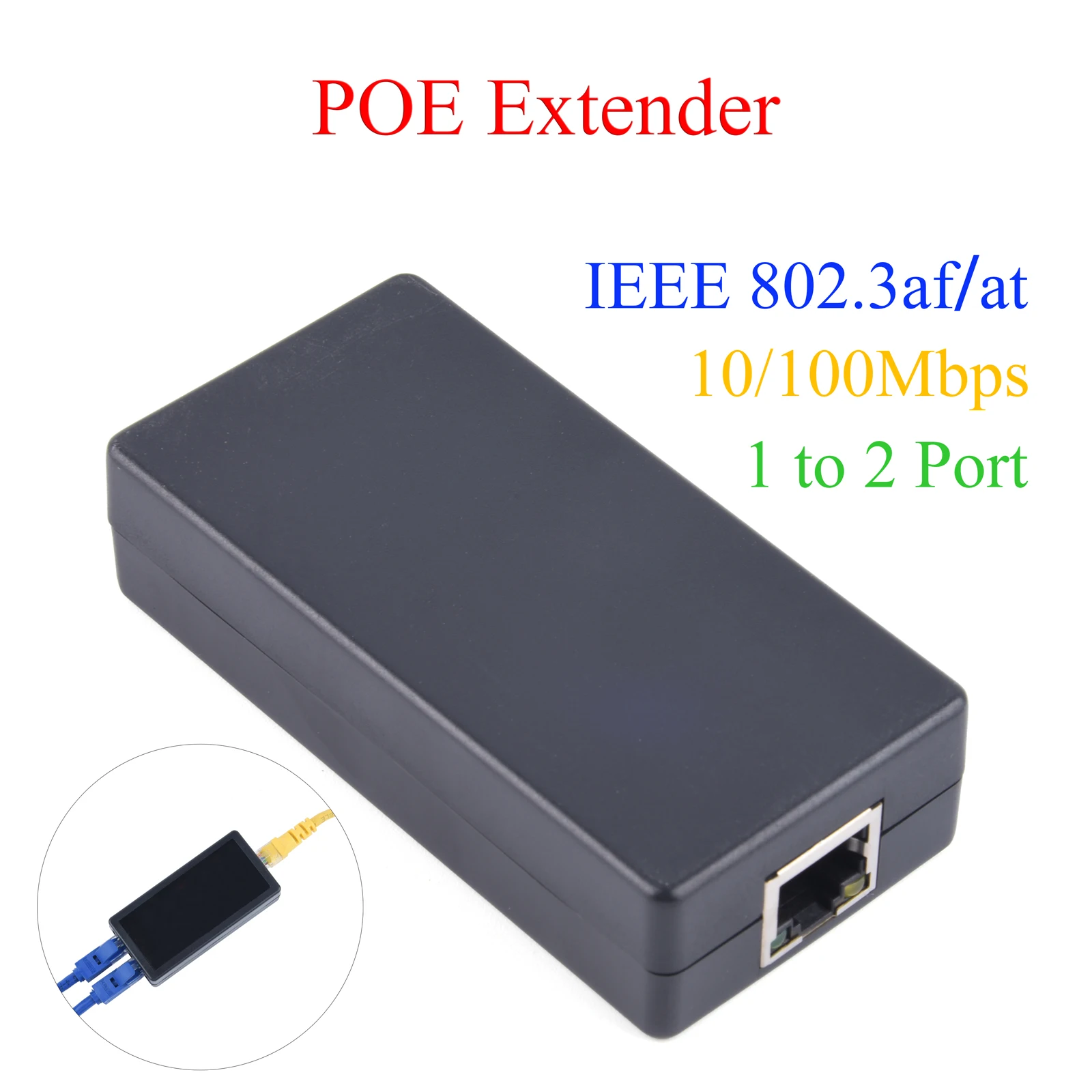 POE Extender 1 to 2 Port Repeater 100Mbps with IEEE 802.3af/at Standard For NVR IP Camera AP Switch POE Max Extend 80m/262.47ft