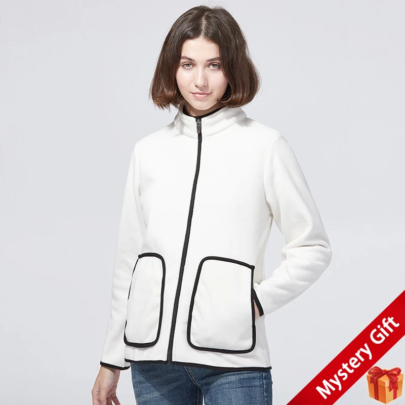 

Autumn Women Patched Drop Shoulder Fleece Jacket Outdoor Cold-proof Coat Casual Zip up Solid color bomber jackets y2k clothes