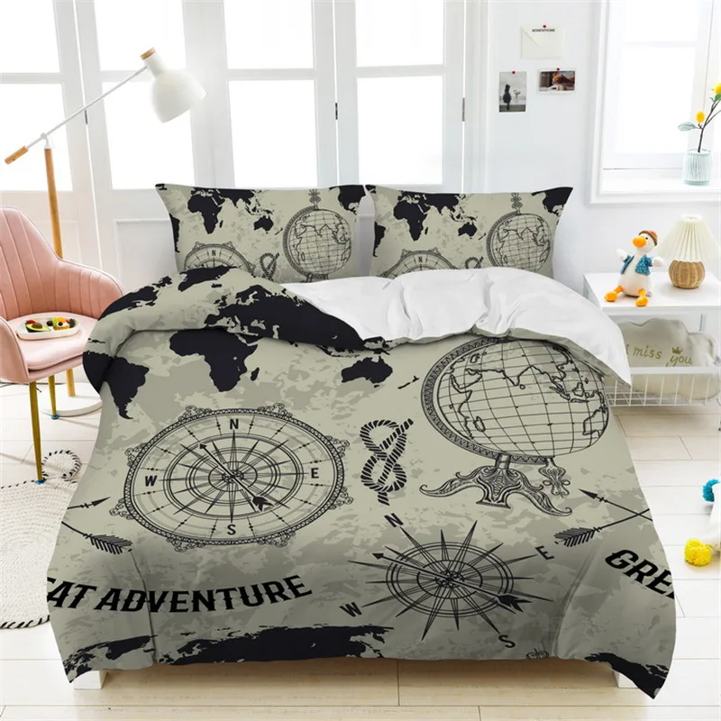 Microfiber Vintage World Map Quilt Cover Twin King For Teens Adults