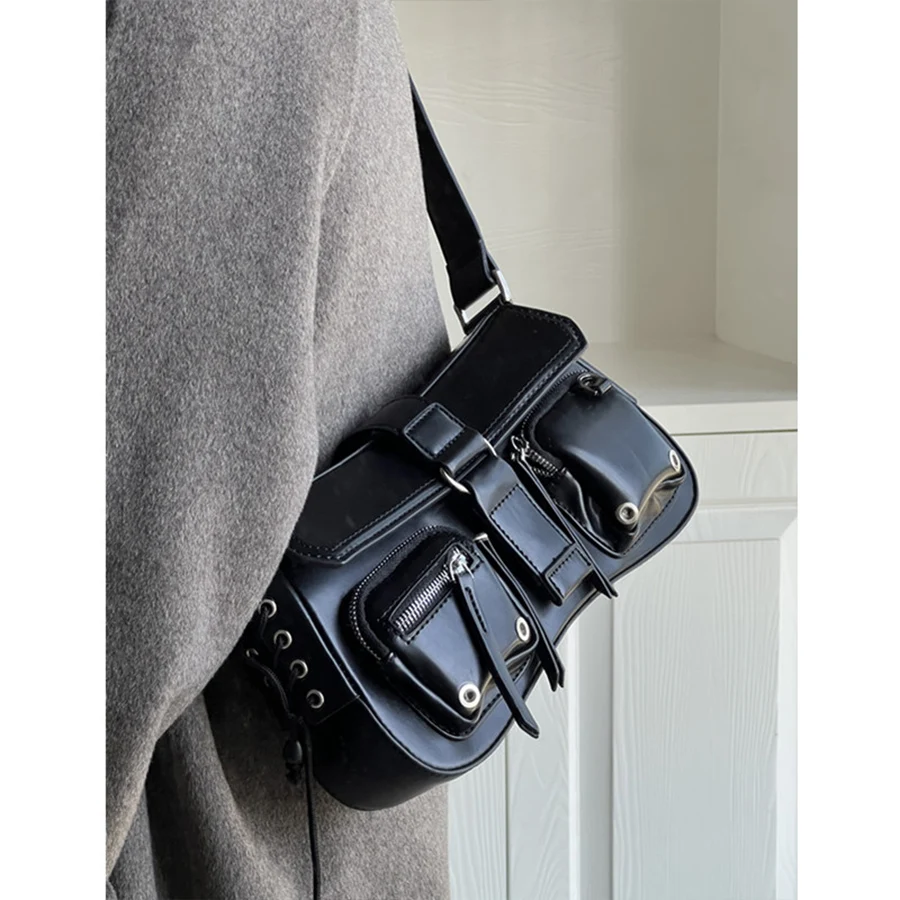 Casual Underarm Bag Female Handbags Black Fashion Design Motorcycle Shoulder Bag Shoulder Bag Women's Bag With Multiple Pockets