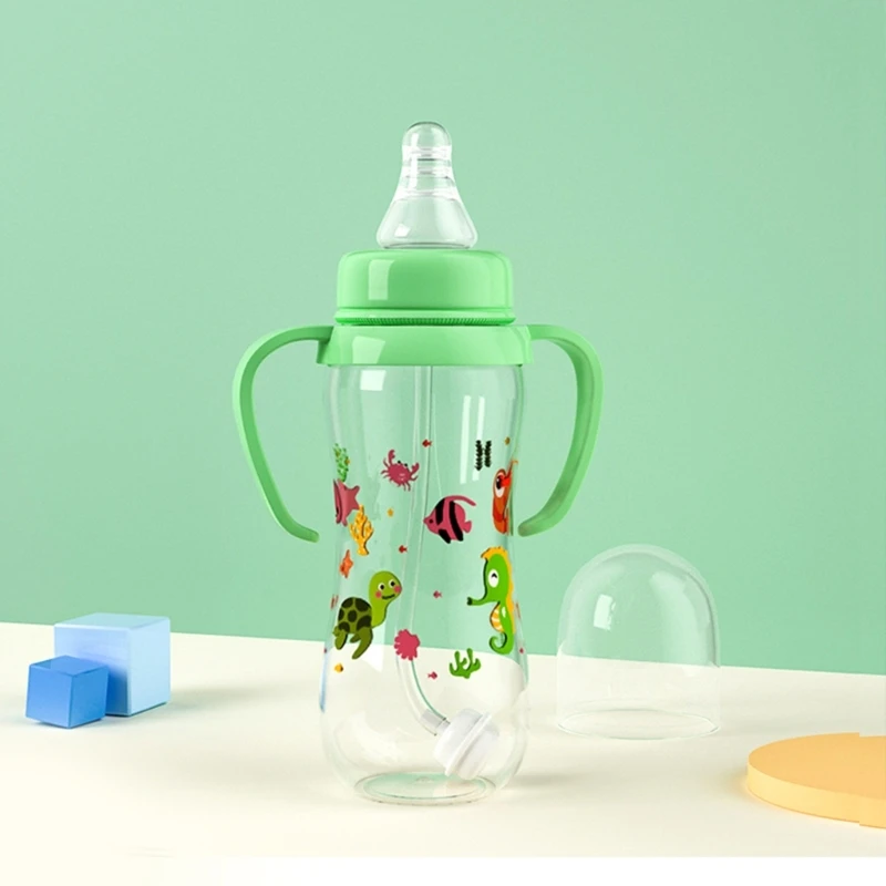 

New Portable Baby Feeding Bottle 250ml Silicone Baby Bottle with 2 Handle Lightweight for Newbon Yellow/Blue/Pink/Green-