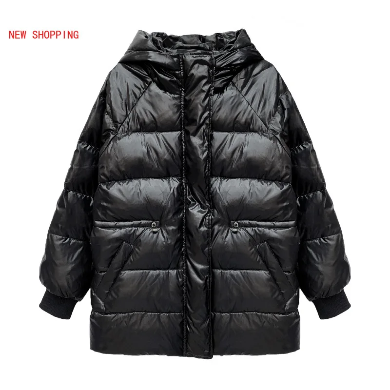New Fashion Winter Women Long Puffer Duck Down Jacket Black Hooded Female Loose Warm Waterproof Windproof Slim Coat Red Overcoat