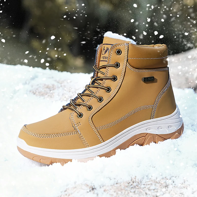 

2023 Men high top shoes outdoor single non-slip and shock-proof cotton Rubber outsole Solid color pommel frenum