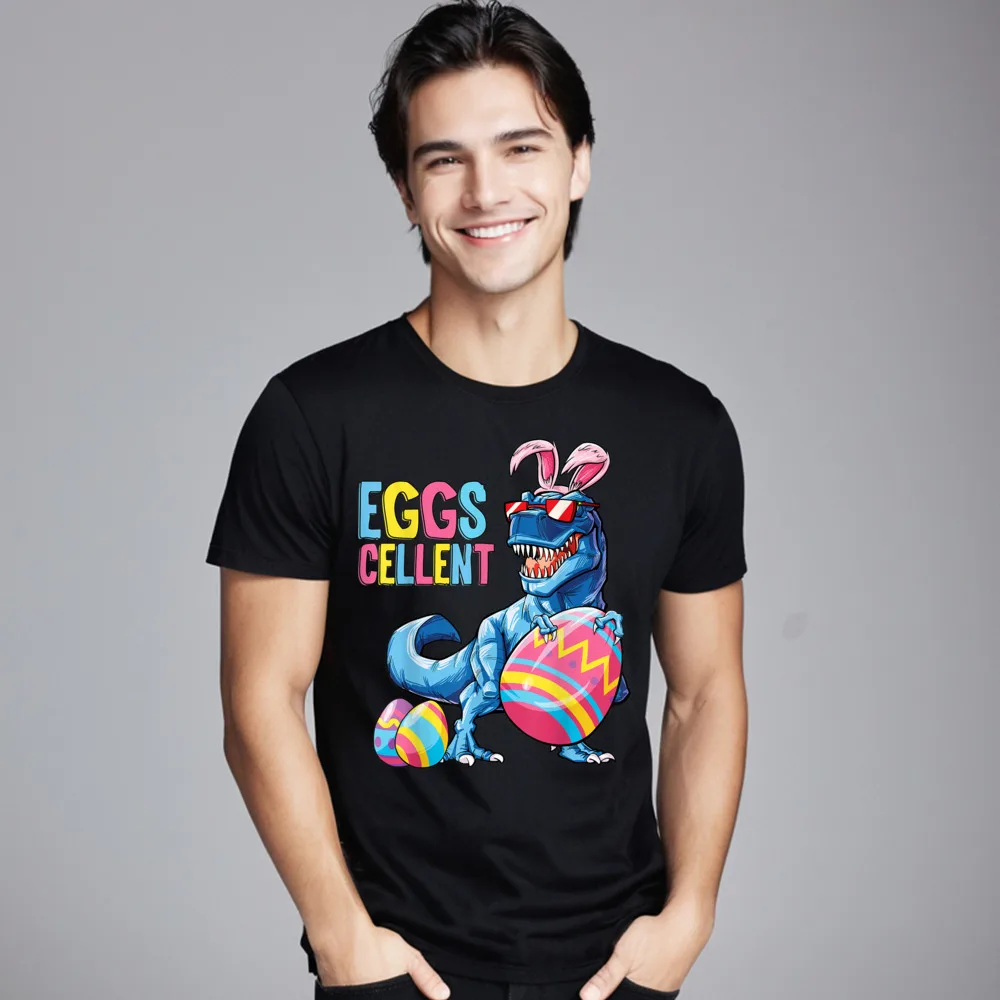 Graphic Female Tops &amp Tees Easter Dinosaur Bunny T rex Classic T-shirts All Cotton Short Sleeve Group Tee Shirt Crewneck