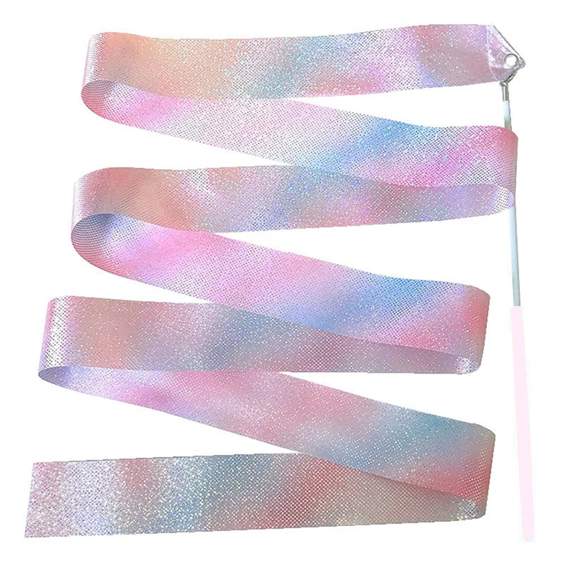 

2M Flashing Star Gym Ribbons Dance Ribbon Rhythmic Art Gymnastics Ballet Streamer Twirling Rod Rainbow Stick