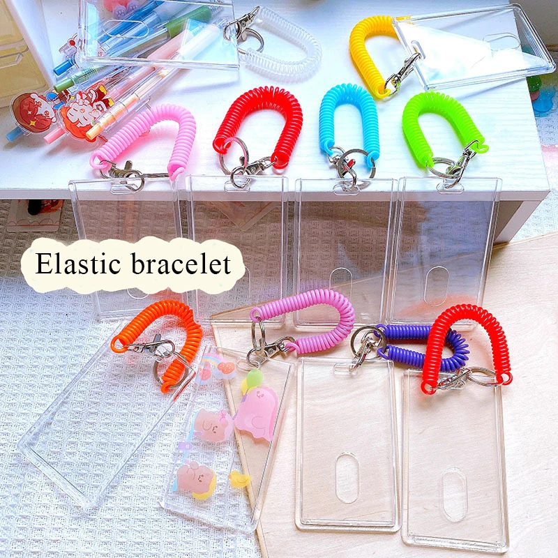 

Transparent Candy Color Acrylic Card Holder Spring Bracelet Key Chain Work Card Student Card Pendant DIY Photo Frame Card Holder