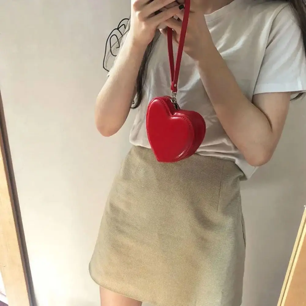 Корейский стиль красный кошелек Love Hear мини-клатч карман для карт кошельки из