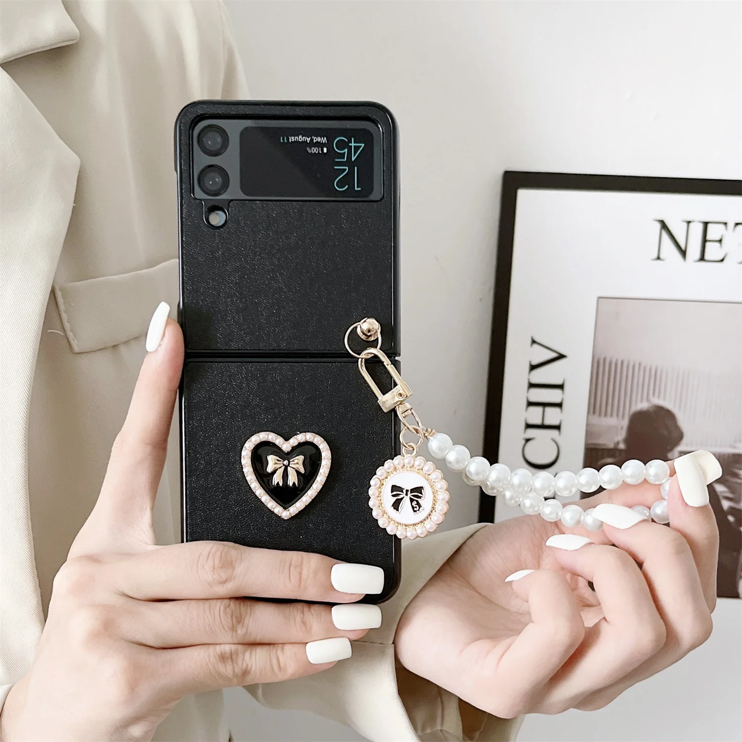 Роскошный корейский чехол с бантом жемчужным браслетом цепочкой 3D любовным