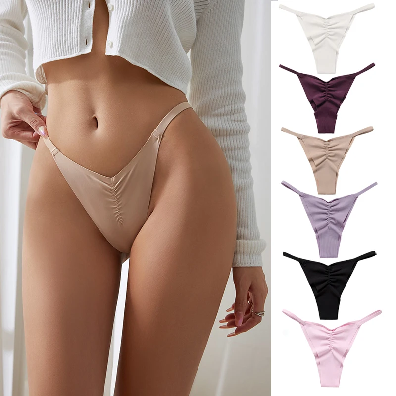 

3pcs Ice Silk Laser Cutting Thong Panties Women Seamless G String Sexy Lingerie Ruched Briefs Female Underwear Hilo Dental Mujer