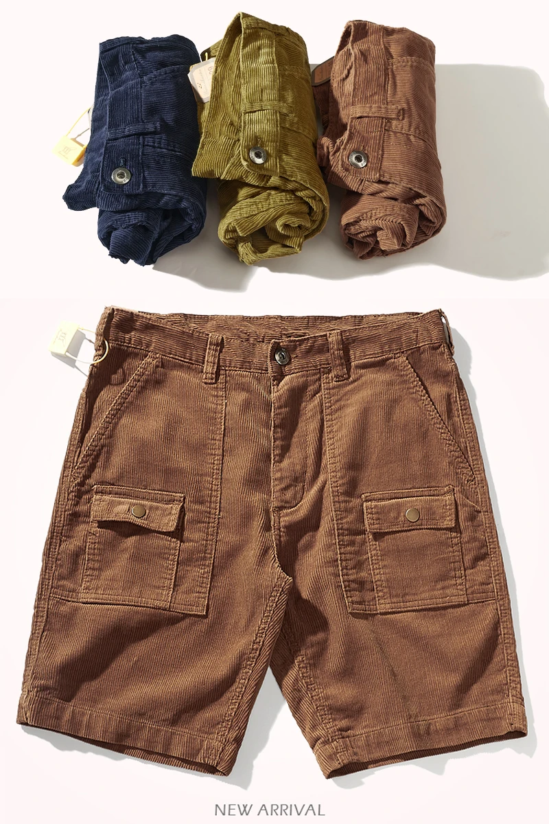 Летние японские Ретро вельветовые шорты с несколькими карманами для