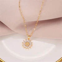 fashion boho jewelry luxury titanium steel mom gifts zircon pendant sunflower necklace choker