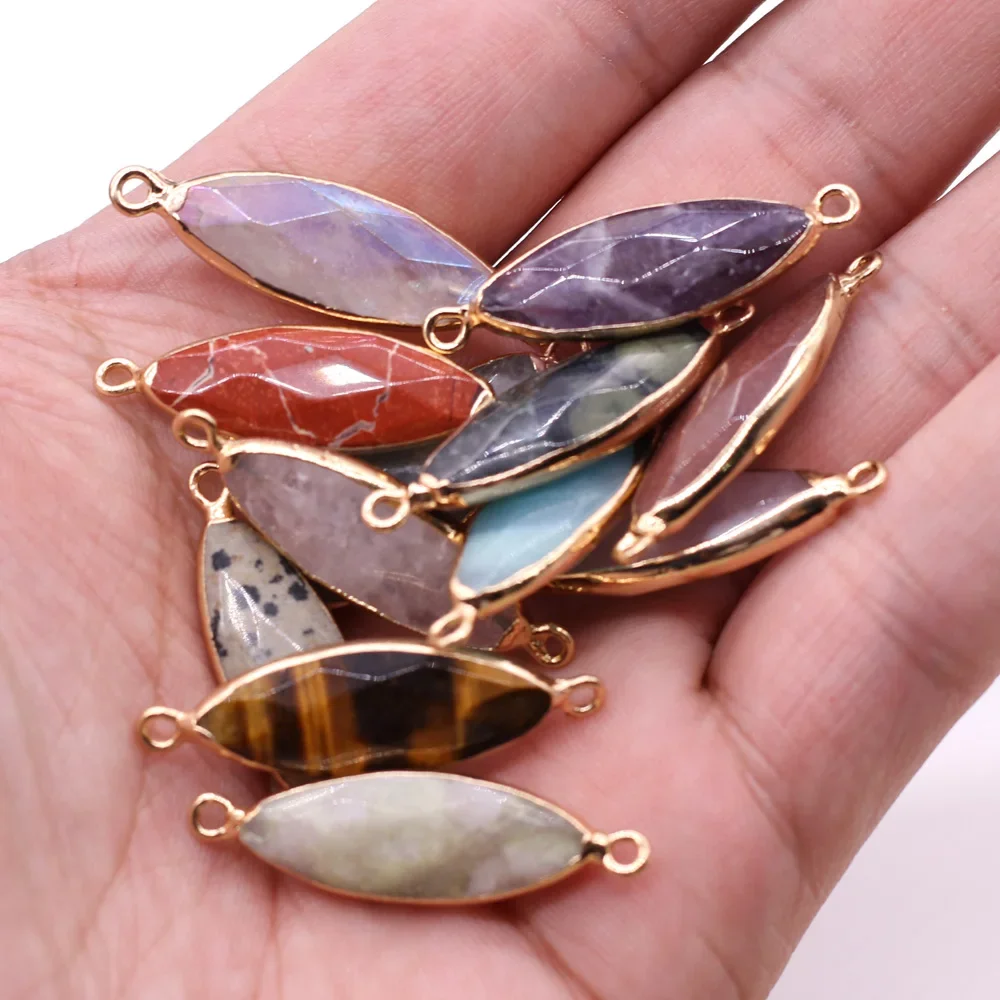 Соединители из натурального камня тигровый глаз аметист двойное отверстие