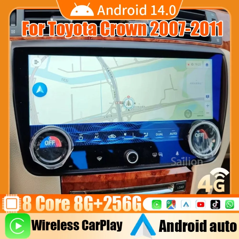Автомобильный радиоприемник Android14 для Toyota Crown Atlet Grs 184 2007-2011 Tesla автомобильный