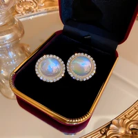 2022 new trendy big colorful pearl round stud earrings for women party jewelry fashion temperament rhinestone boucle oreille