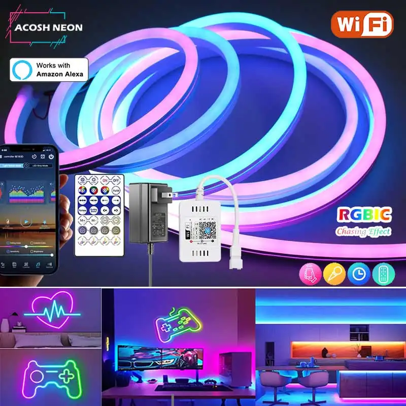 RGBIC Неоновая световая лента Светодиодная Magic Led Lights Dreamcolor Ночник App Control для