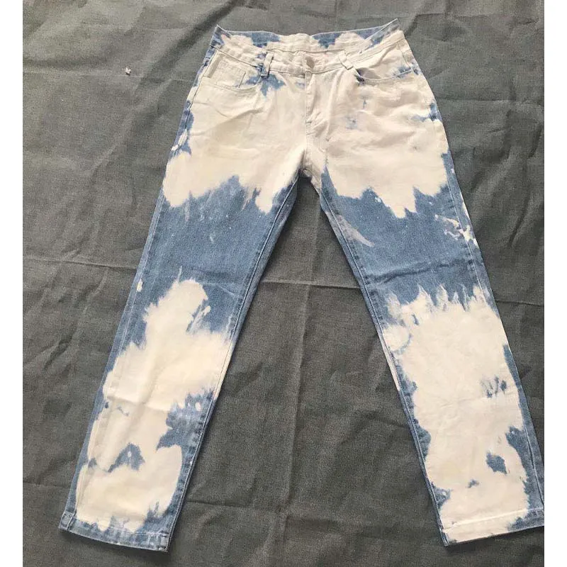 Loose Straight Jeans Men Tie Dye Print Sky Blue Denim Trouser High Quality Black Casual Pants Hip Hop Baggy Jeans Men