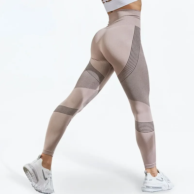 

Women Sexy Workout Leggings Tight High Waist Push Up Legging Seamless Side Stripes Gym Patchwork Fitness Tights