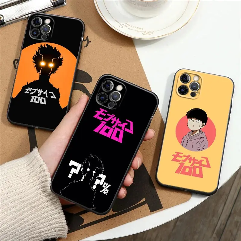 

Mob Psycho 100 Anime Black Silicone Phone Case for Apple iPhone 12 11 13 14 Pro Max XS XR X 8 7 Plus SE Soft Coque Cover Fundas