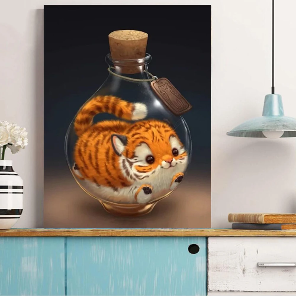 

5D DIY Square Diamond Embroidery Little tiger in a bottle Cartoon Mosaic Diamond Painting Animals Rhinestone Art Home Decoration