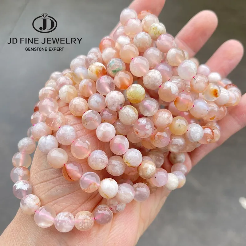 

JD Natural Sakura Cherry Blossom Agate Beaded Bracelets Women Fashion Charm Crystal Healing Energy Strand Yoga Wristband Jewelry