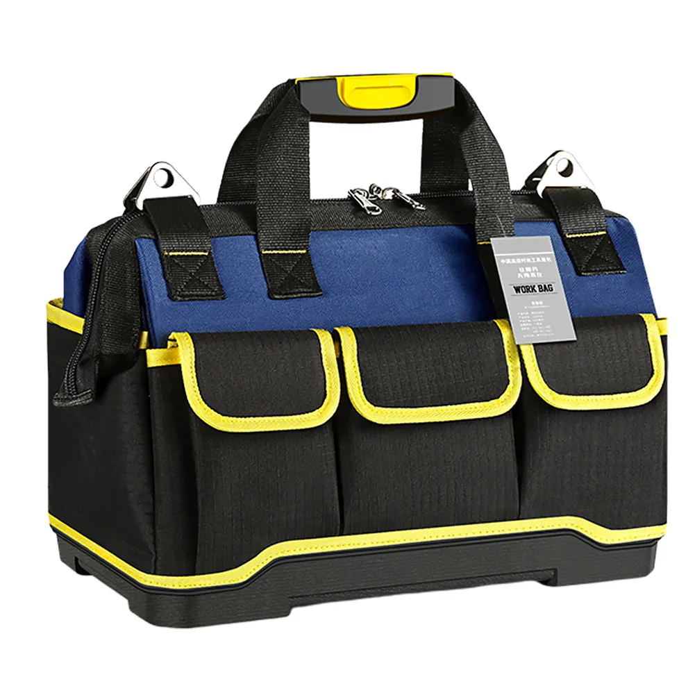 

Large Thicken Tool Bag Multi Pockets Organizer Zipper Durable Canvas Fabric Car Repair With Handle Multipurpose Flat Bottom