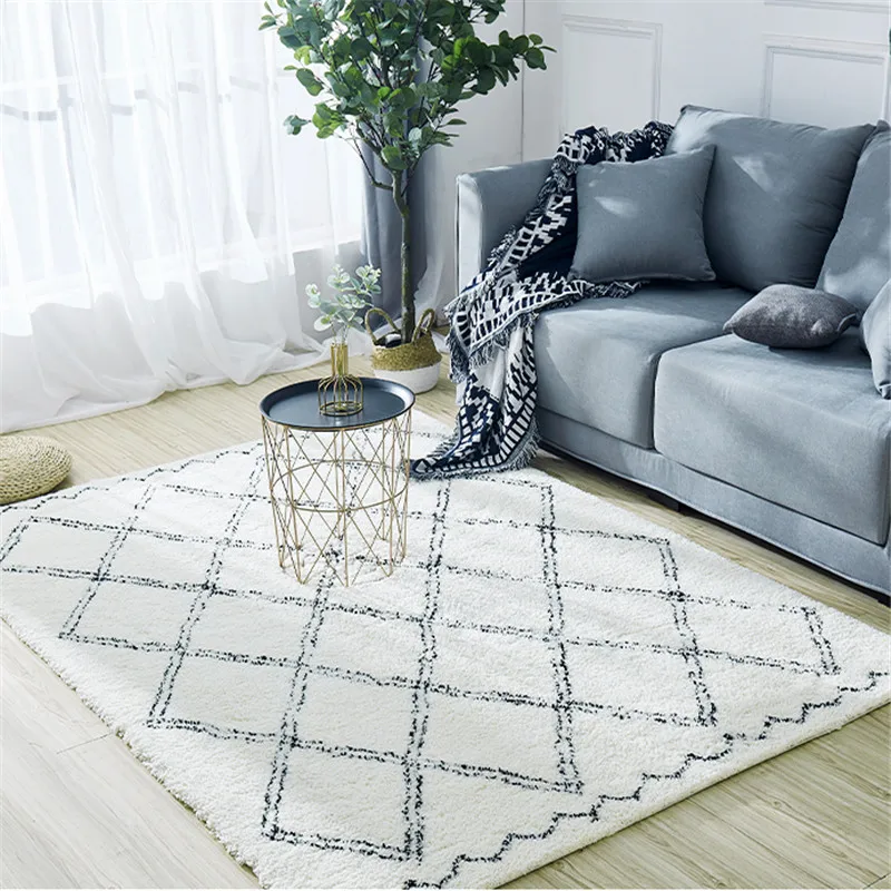 

Moroccan Wool Carpets for Bedroom Plaid Plush Rugs Modern Living Room Cream Color Soft Fluffy Alfombra Home Decoration Tapetes
