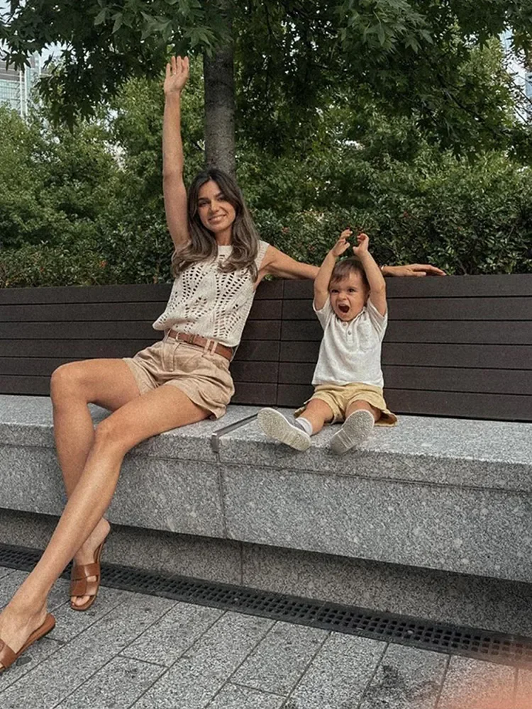 Элегантный вязаный крючком жилет с круглым вырезом для женщин модные