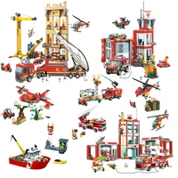 2022 all cities fire station model building blocks car helicopter construction firefighter man truck bricks toys for child kid