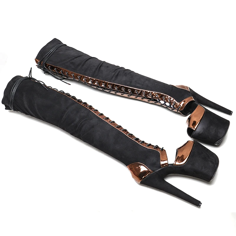 Leecabe  20CM/8inches High Heel platform Boots open toe over knee Pole Dance boot