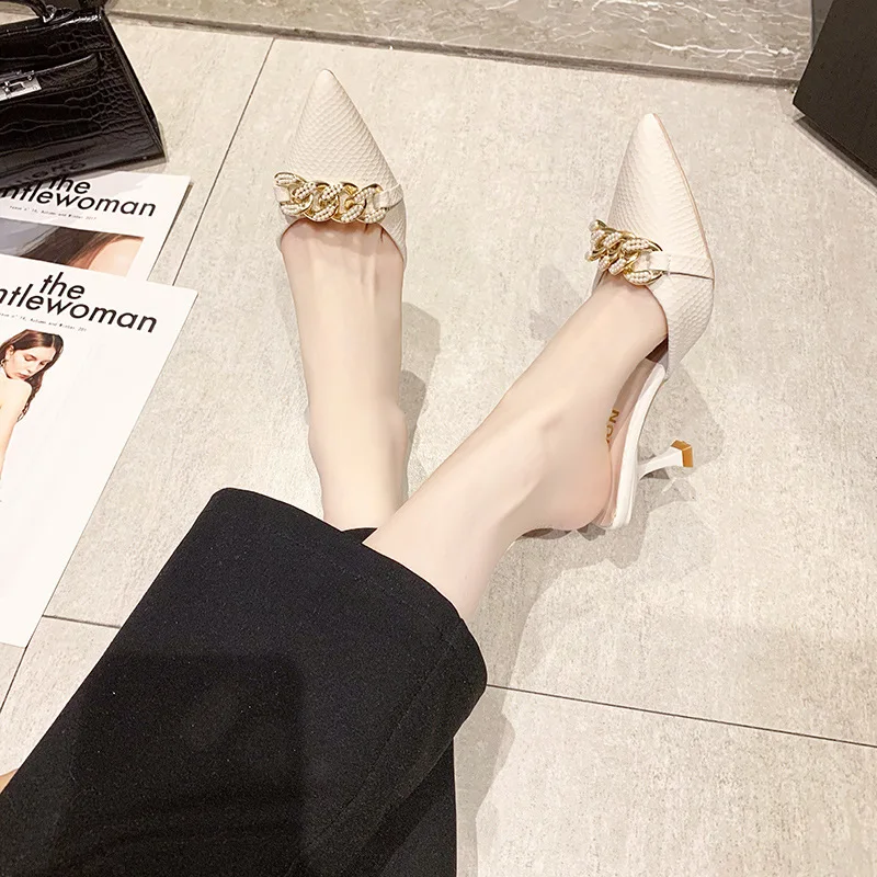 Fashion Summer Pumps For Women Party Shoes Pointed-toe Outside Sweet Thin High Heels For Mueller Slippers Female Modern Slippers
