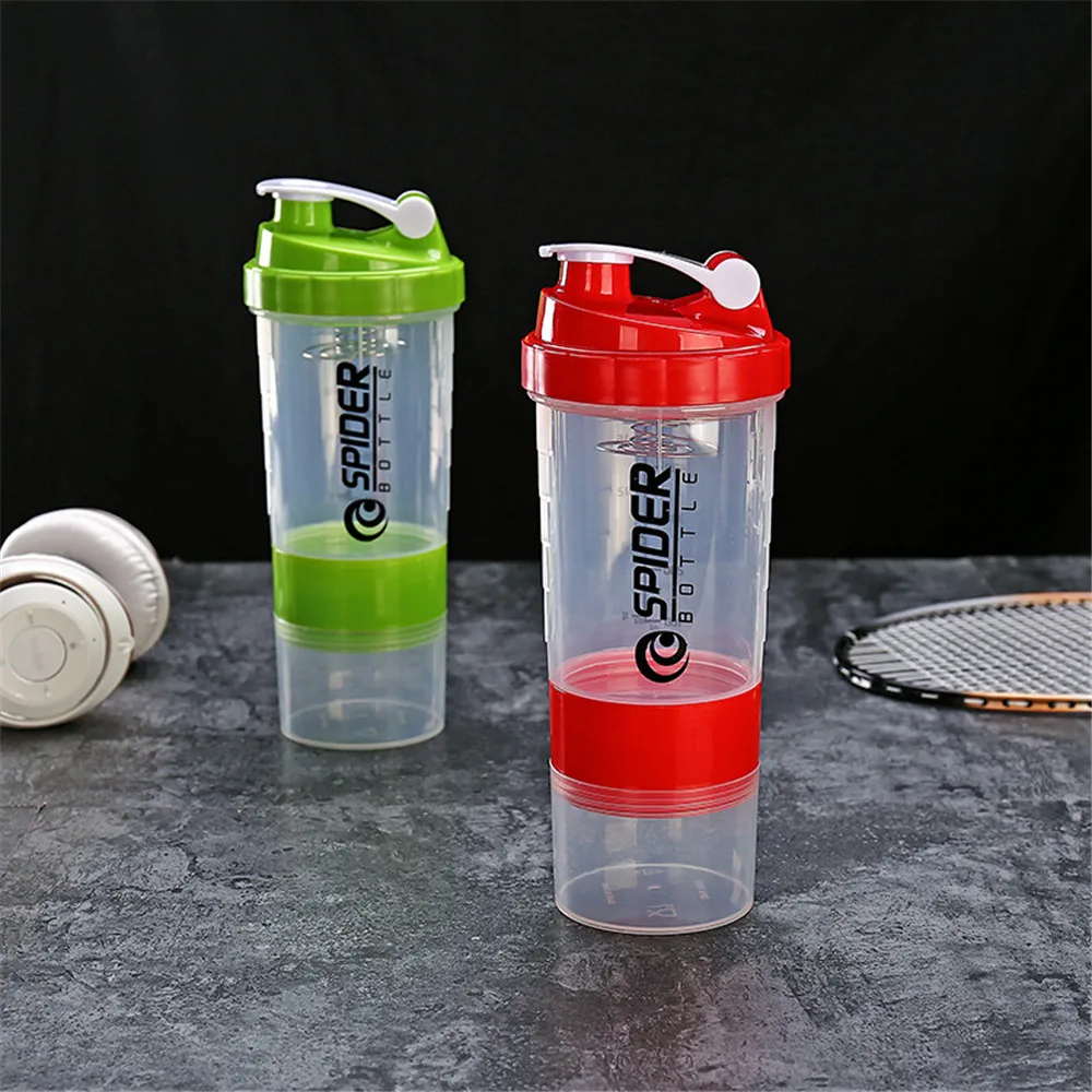 

500ml Portable Sports Shaker Bottle Creative Protein Powder Mixer Black Three-Layer Leak-Proof Gym Fitness Shaker Bottle